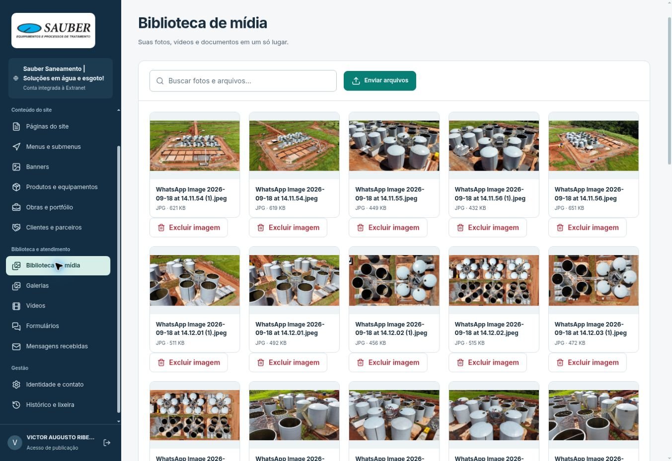 Tela real do painel G5TEC: Biblioteca de mídia, na implantação Sauber